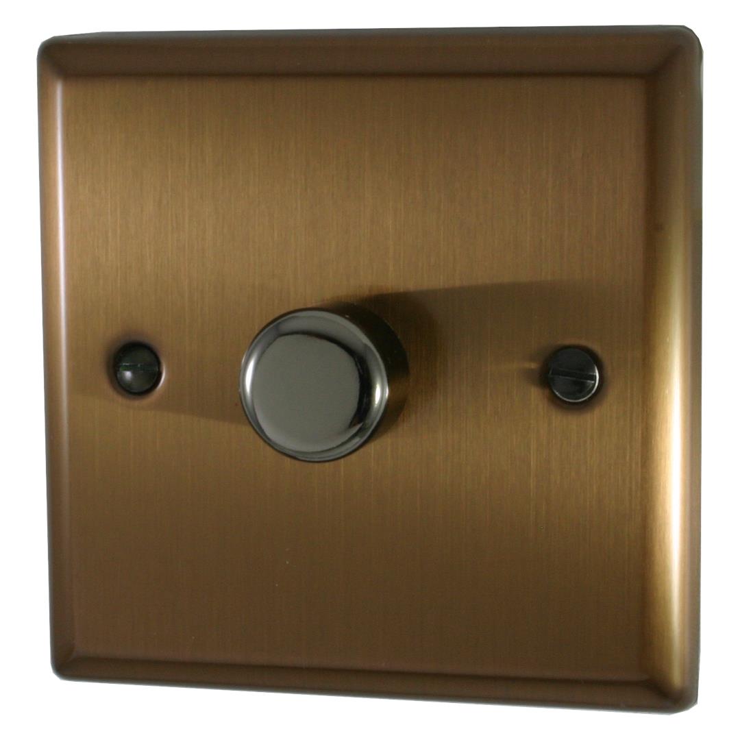 Amerelle 947VB Dimmer Knob Wall Plate – Metallic Aged Bronze Finish, Solid Brass, 1.5 Inch Diameter, Universal Adapters Included