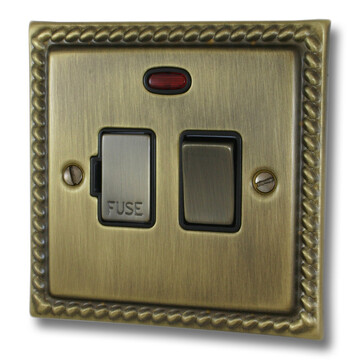 Georgian Antique Brass Switched Fused Spur With Neon