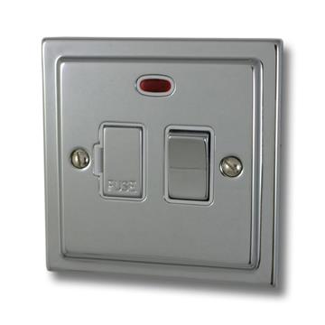 Victorian Polished Chrome Switched Fused Spur with Neon (White Insert with Polished Chrome Switch)