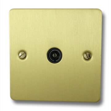 Flat Satin Brass TV Socket (1 Gang/Black Insert)