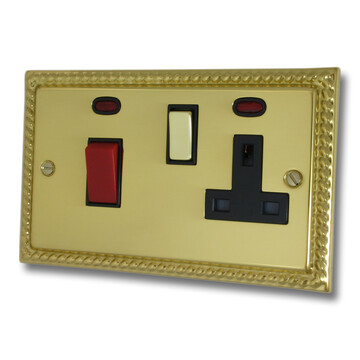 Georgian Polished Brass Cooker Switch with Socket