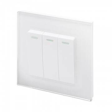 00243 Retrotouch Crystal 3 Gang Light Switch Plain Glass White Angle