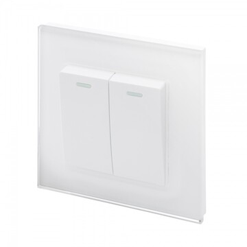 00213 Retrotouch Crystal 2 Gang Light Switch Plain Glass White Angle