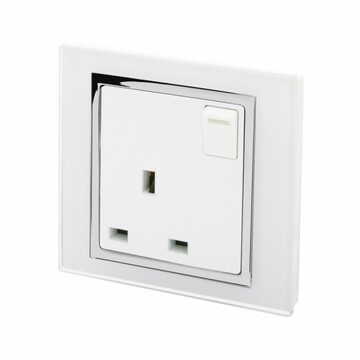 00164 Retrotouch Crystal 13A Single Socket Switched Chrome Trim White Front
