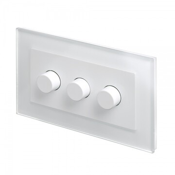 02082 Retrotouch Crystal  3 Gang Rotary Dimmer White Glass Angle1