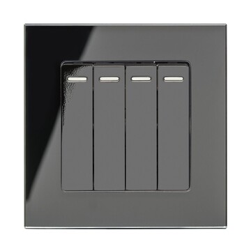 00262 Retrotouch Crystal 4 Gang  Light Switch Plain Glass Black Front Preview