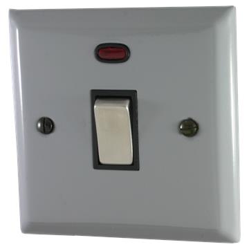 Spectrum Light Grey 20A DP Switch with Neon (Black insert/ Metal Switch)