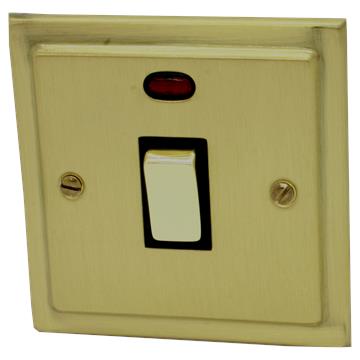 Victorian Satin Brass 20A DP Switch with Neon (Brass Switch)