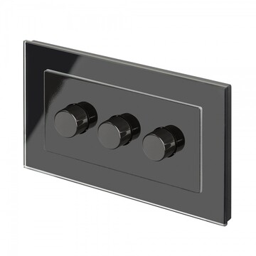 02083 Retrotouch Crystal   3 Gang Rotary Dimmer Black Glass Angle
