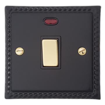 Georgian Black 20A DP Switch with Neon (Black  insert/Polished Brass Switch)