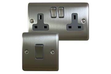 Brushed Steel Sockets and Switches-Basics Range of Sockets and Switches