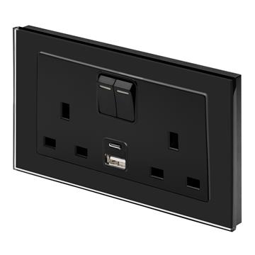 Retrotouch Black USB C Double Socket