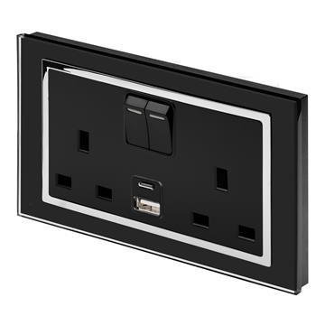 Retrotouch Black Chrome Trim USB C Double Socket