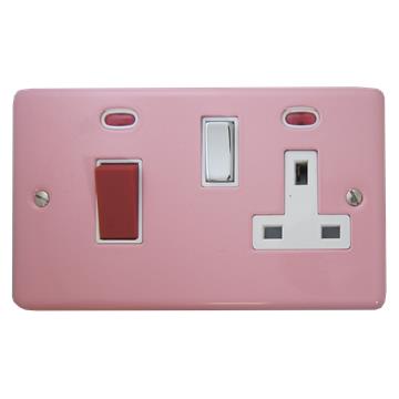 Contour Pink 45 amp Cooker Switch with Socket