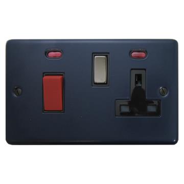 Contour Blue 45 amp Cooker Switch with Socket