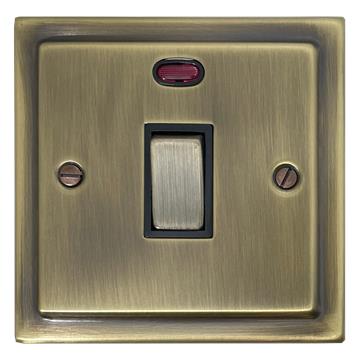 Victorian Light Antique Brass 20 Amp DP Switch with Neon