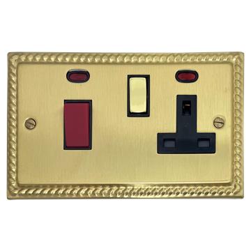 Georgian Satin Brass Cooker Switch With Socket