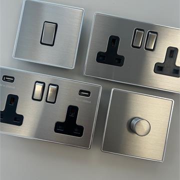 G&H Screwless Brushed Steel Sockets and Switches