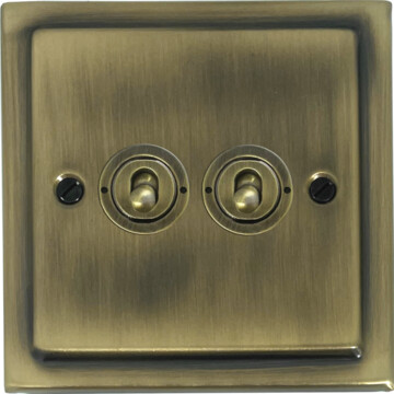 victorian light antique brass toggle switch (2 gang/antique brass toggle) front 290425