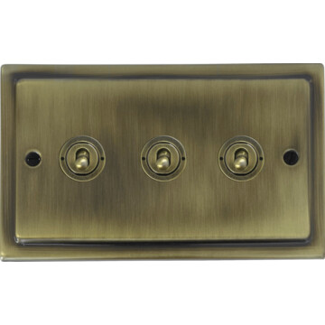 victorian light antique brass toggle switch (3 gang/antique brass toggle) front 290425