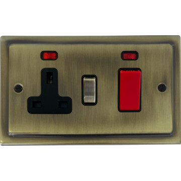 victorian light antique brass cooker switch with socket front 290425