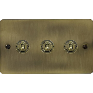 flat light antique brass toggle switch (3 gang/antique brass toggle) front 290425