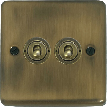 contour light antique brass toggle switch (2 gang/antique brass toggle) front 290425