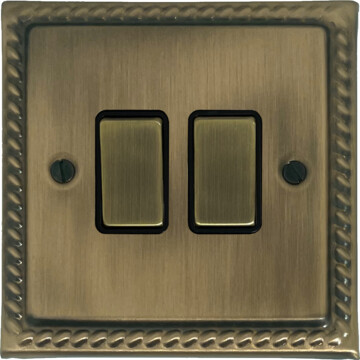 georgian light antique brass light switch (2 gang) front 290425