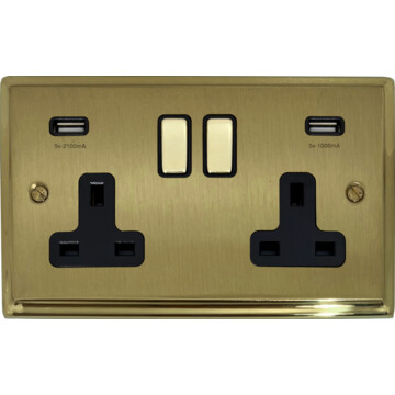 mixed brass double socket with usb (brass switches) front 160525