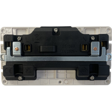 polished brass double socket (brass switches/white inserts) back bc0625
