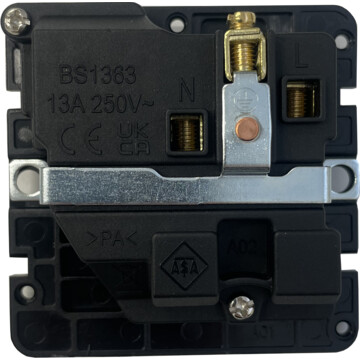 flat brushed steel single socket (black switch) back bc0625