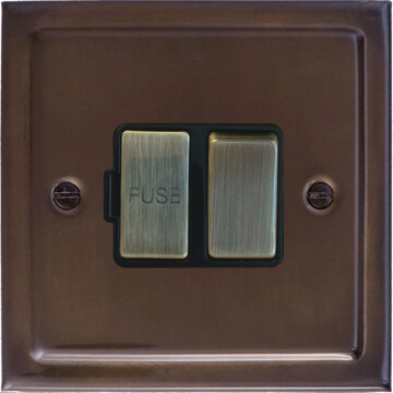 victorian medium bronze switched fused spur (black insert/antique brass switch) front fc0725