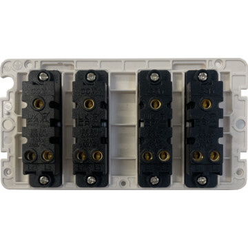 flat light grey light switch (4 gang/white insert/ metal switches) back bc0625