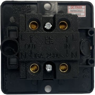 flat polished brass unswitched fused spur (black insert) back bc0625