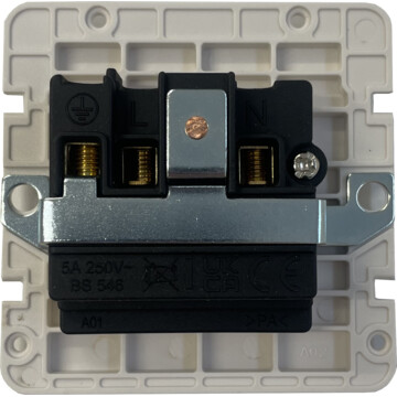 deco polished brass 5a 3 pin socket (white insert) back bc0625