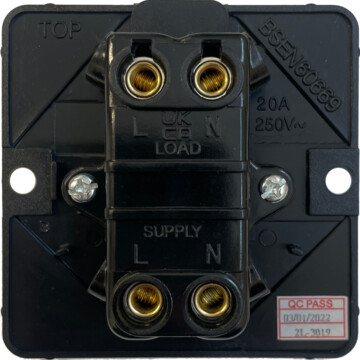 flat brushed steel 20a dp switch with neon (black insert/satin chrome switch) back bc0625