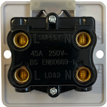 spectrum white 45a dp switch with neon (white insert/red switch) back bc0625