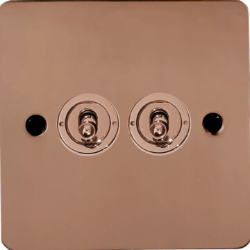 flat copper toggle switch (2 gang/bright copper toggle) front fc0725