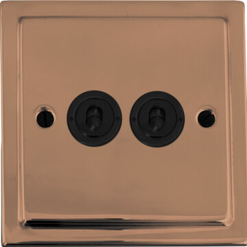 victorian copper toggle switch (2 gang/flat black toggle) front fc0725