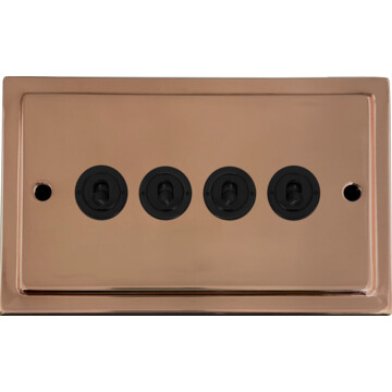 victorian copper toggle switch (4 gang/flat black toggle) front fc0725