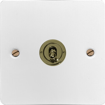 flat white toggle grid plate (1 gang/polished brass switch) front fc0725