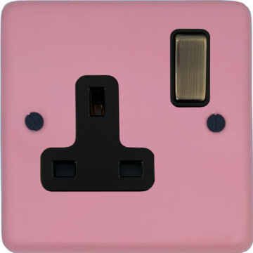 contour gloss pink single socket (black insert/antique brass switch) front fc0725