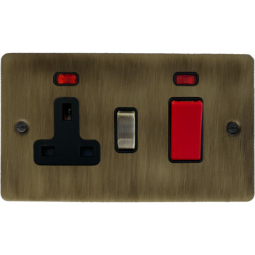 flat antique brass cooker switch with socket front fc0825