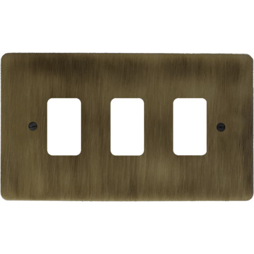 flat antique brass grid plate (3 gang) front fc0825