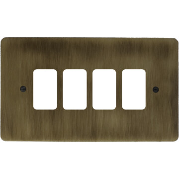 flat antique brass grid plate (4 gang) front fc0825