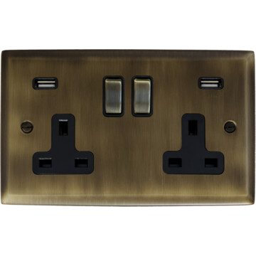 spectrum antique brass double socket with usb (brass switch) front fc0825