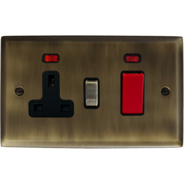 spectrum antique brass cooker switch with socket (brass switch) front fc0825