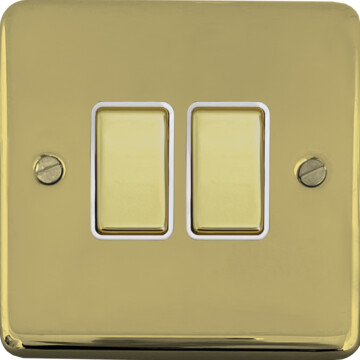contour polished brass light switch (2 gang/brass switches/white inserts) front fc0825