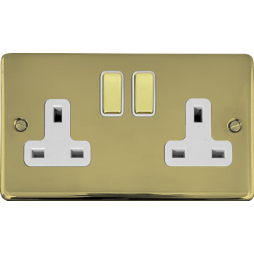 contour polished brass double socket (brass switches/white inserts) front fc0825