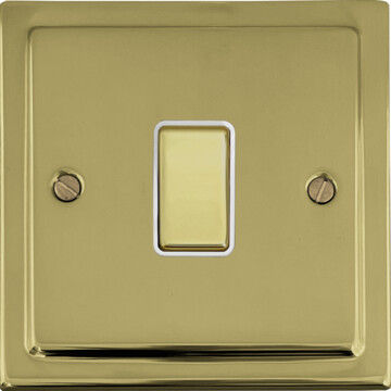 polished brass light switch (1 gang/brass switch/white inserts) front fc0825